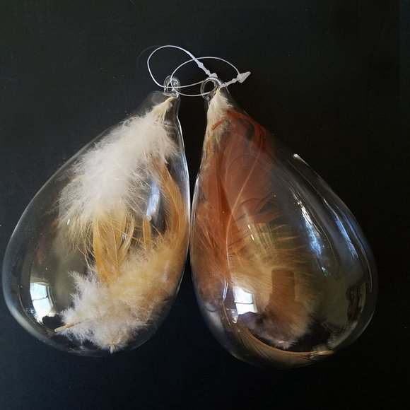 Blown Glass TEARDROP with Feather Ornament, Christmas Holidays - Picture 5 of 8